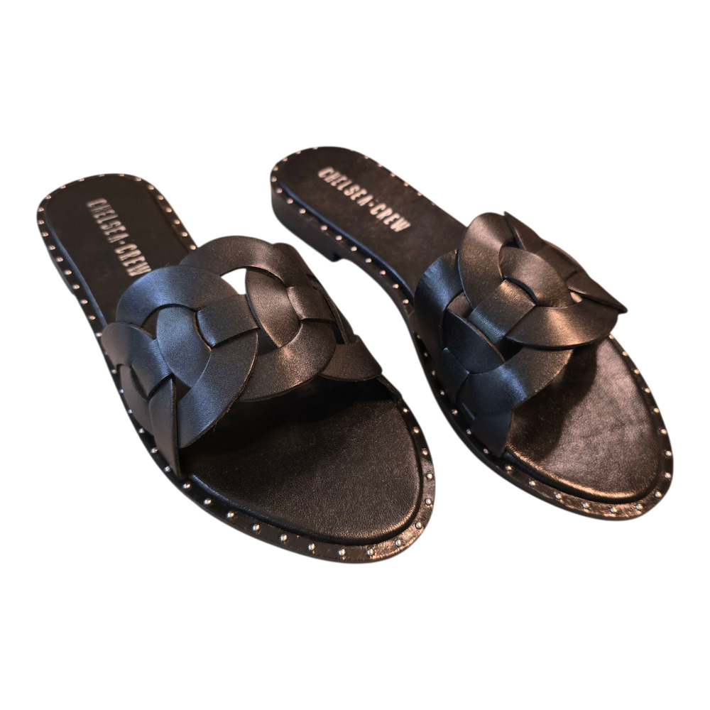 Chelsea Crew Tracy Studded Flats Womens Size 6 Black Open Toe Casual Office